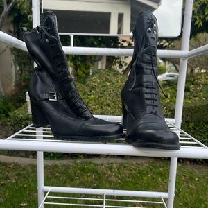 Black Lace-Up Heeled Ankle Boots - Women